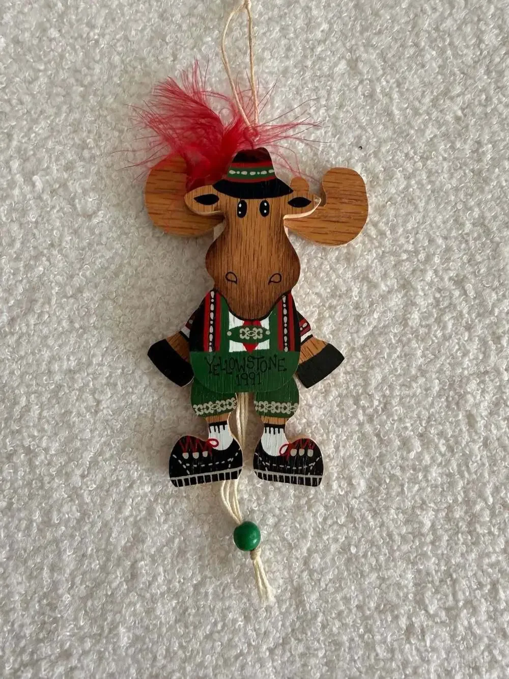 Vintage Nostalgia Wooden Moose Hanging Christmas Ornament Yellowstone 1991